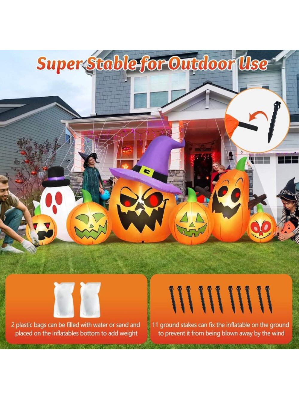 🎃8FT Long Halloween Inflatables Spooky Pumpkin Outdoor Decoration Built-in LEDs - Picture 6 of 6